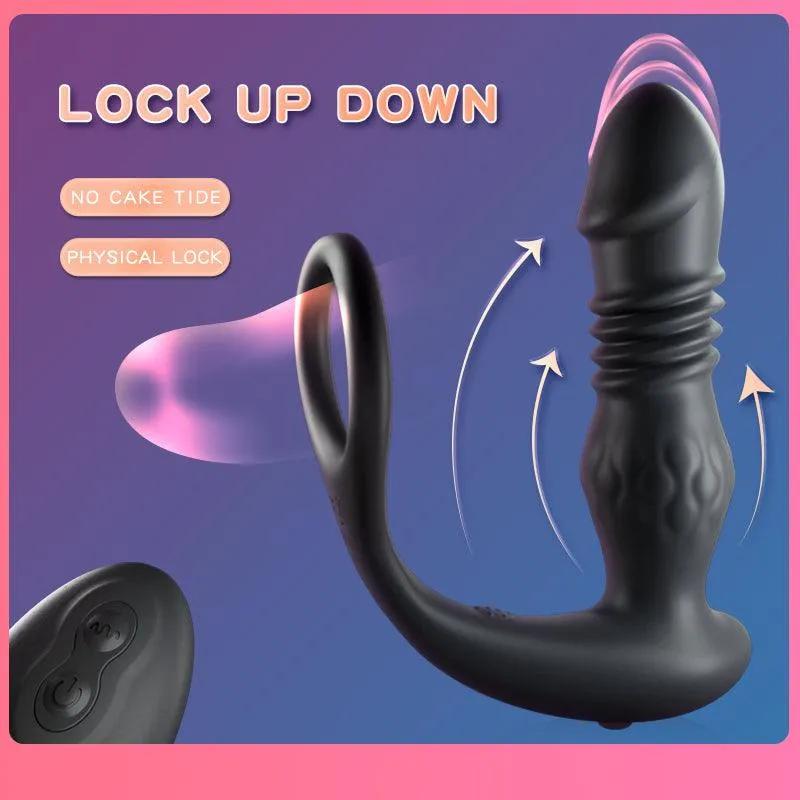 10 Thrusting Vibrating Anal Plug Prostate Massager With Cock Ring Wnd Remote Control Anal Vibrator
