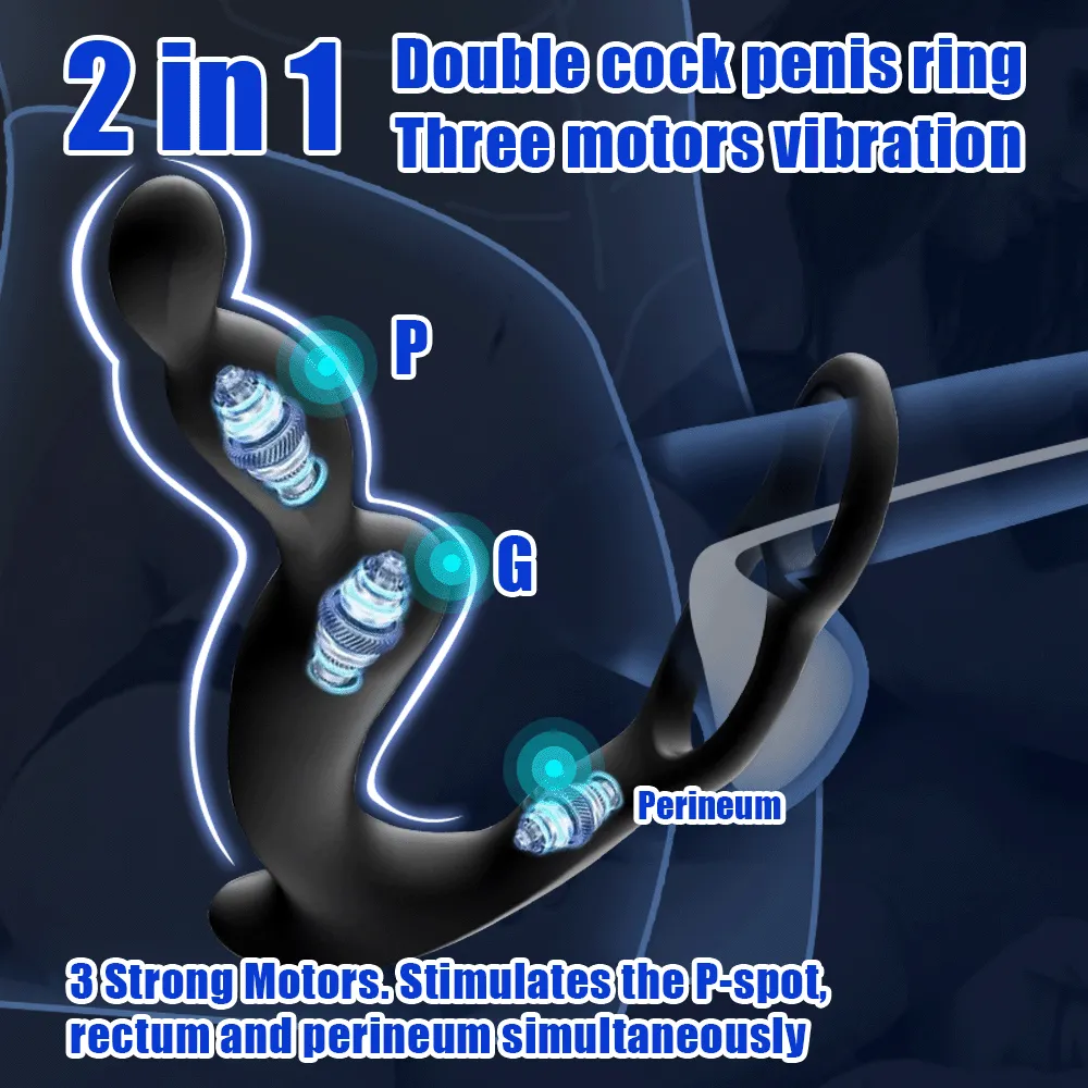 10 Vibrating Modes Male Prostate Massager with Penis Ring Remote Control Anal Vibrator Butt Plug