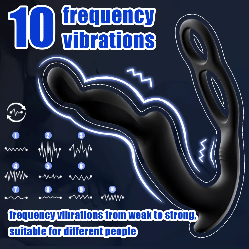 10 Vibrating Modes Male Prostate Massager with Penis Ring Remote Control Anal Vibrator Butt Plug