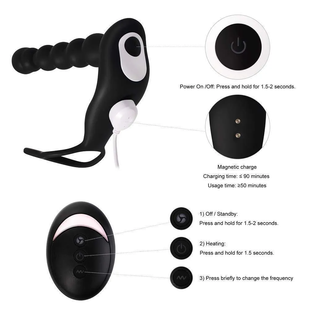 10 Vibration Modes Remote Control Heating Prostate Massager