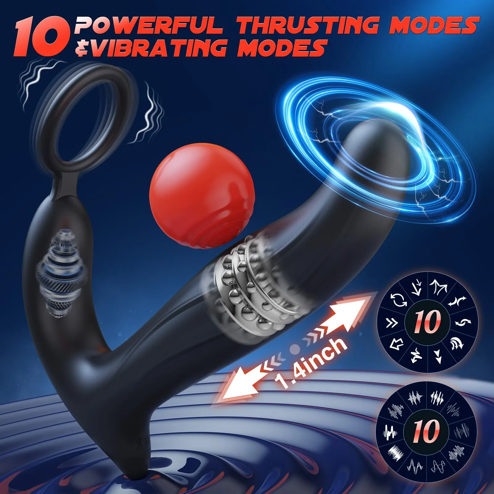 10 Wiggling Thrusting Modes Anal Plug Prostate Massager with Cock Ring