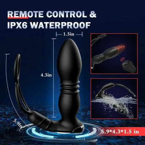 2 IN 1 Prostate Massager with 8 Thrusting 8 Vibration Modes Cock Ring Anal Vibrator