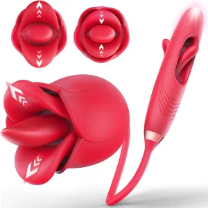 4 in 1 Mouth-Shaped Tongue Licking & Kissing Rose Clitoral Stimulator Flapping Vibrator #Pussy From Behind #Rimming