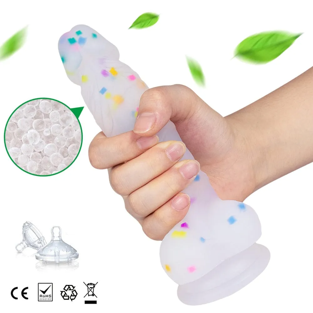 7.1in Jelly Particles Rainbow Transparent Realistic Dildo With Suction Cup