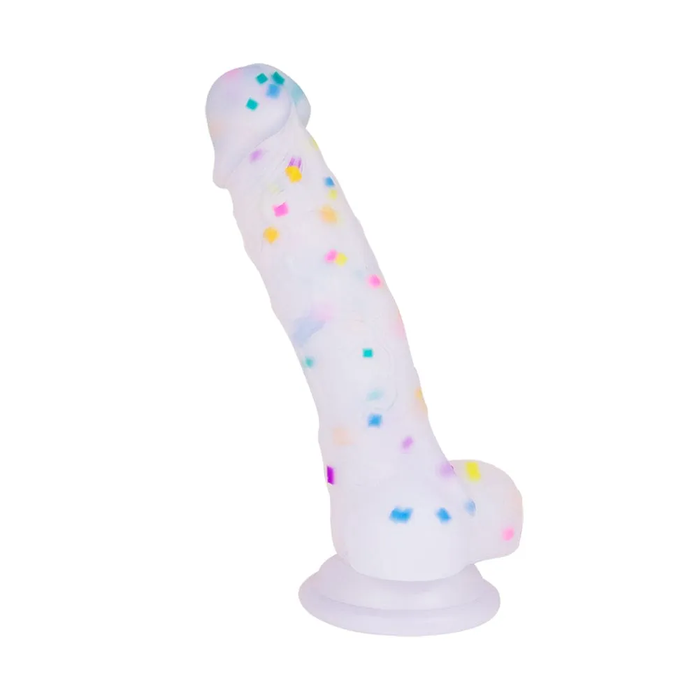 7.1in Jelly Particles Rainbow Transparent Realistic Dildo With Suction Cup