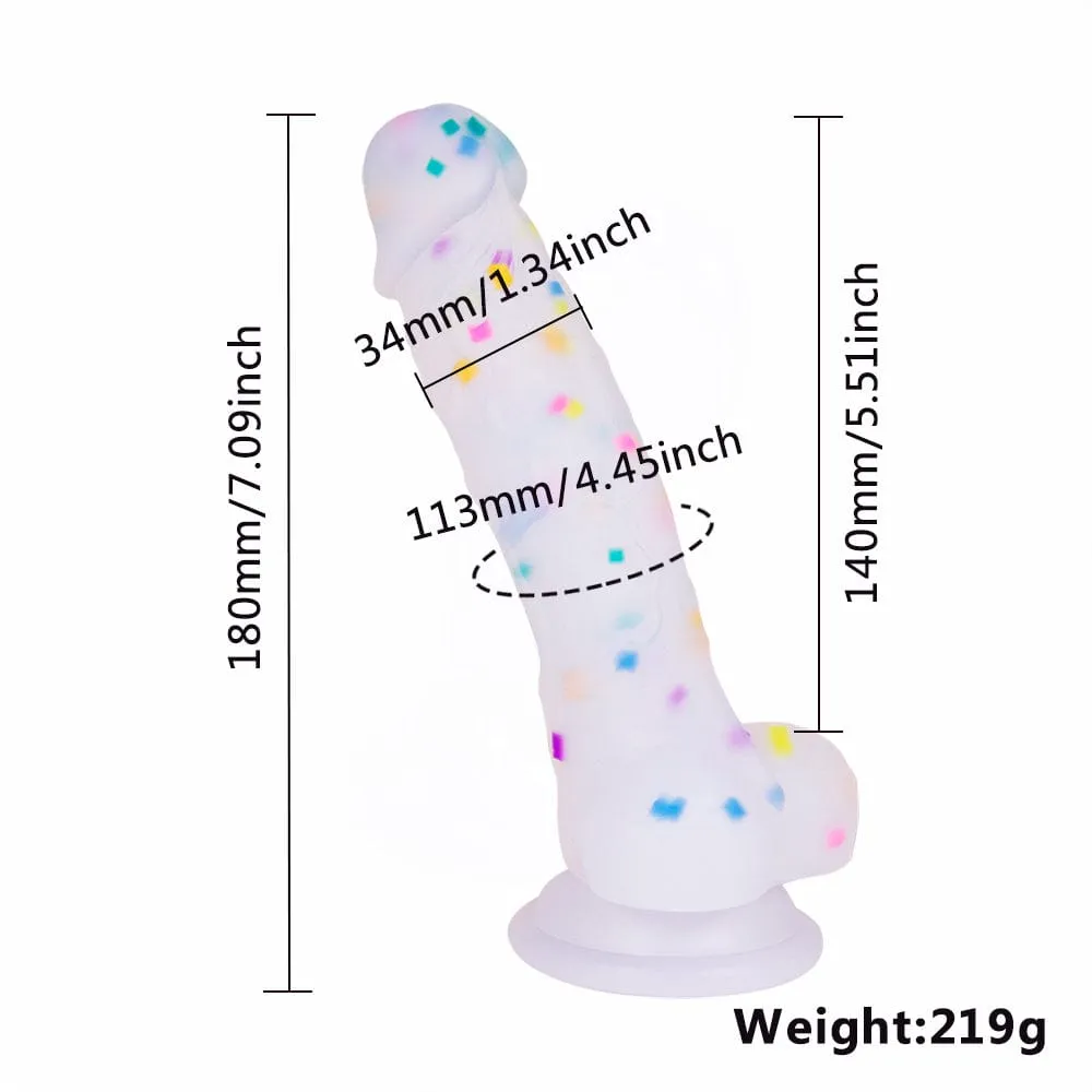 7.1in Jelly Particles Rainbow Transparent Realistic Dildo With Suction Cup