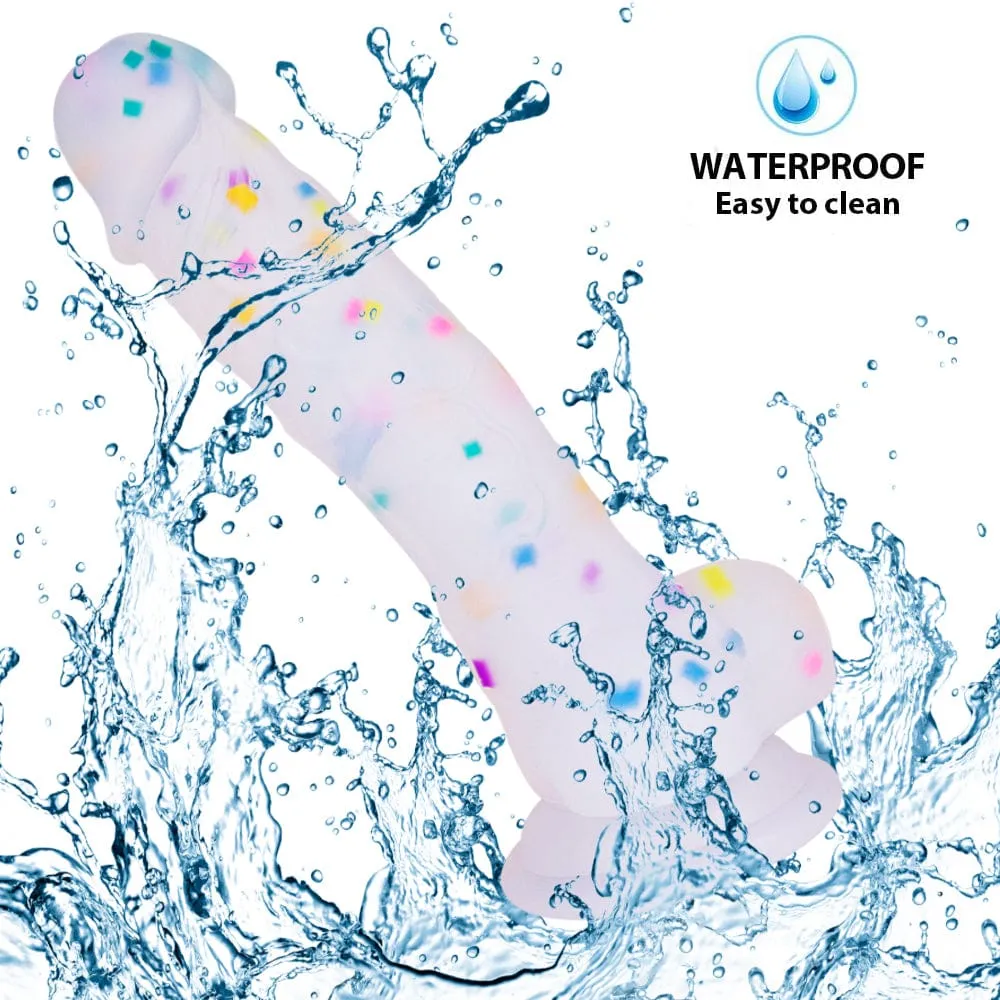 7.1in Jelly Particles Rainbow Transparent Realistic Dildo With Suction Cup