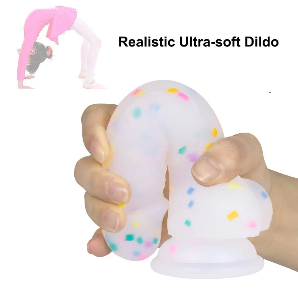 7.1in Jelly Particles Rainbow Transparent Realistic Dildo With Suction Cup