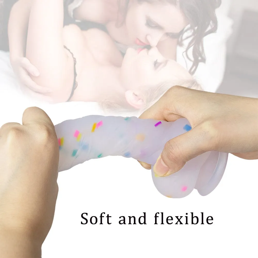 7.1in Jelly Particles Rainbow Transparent Realistic Dildo With Suction Cup