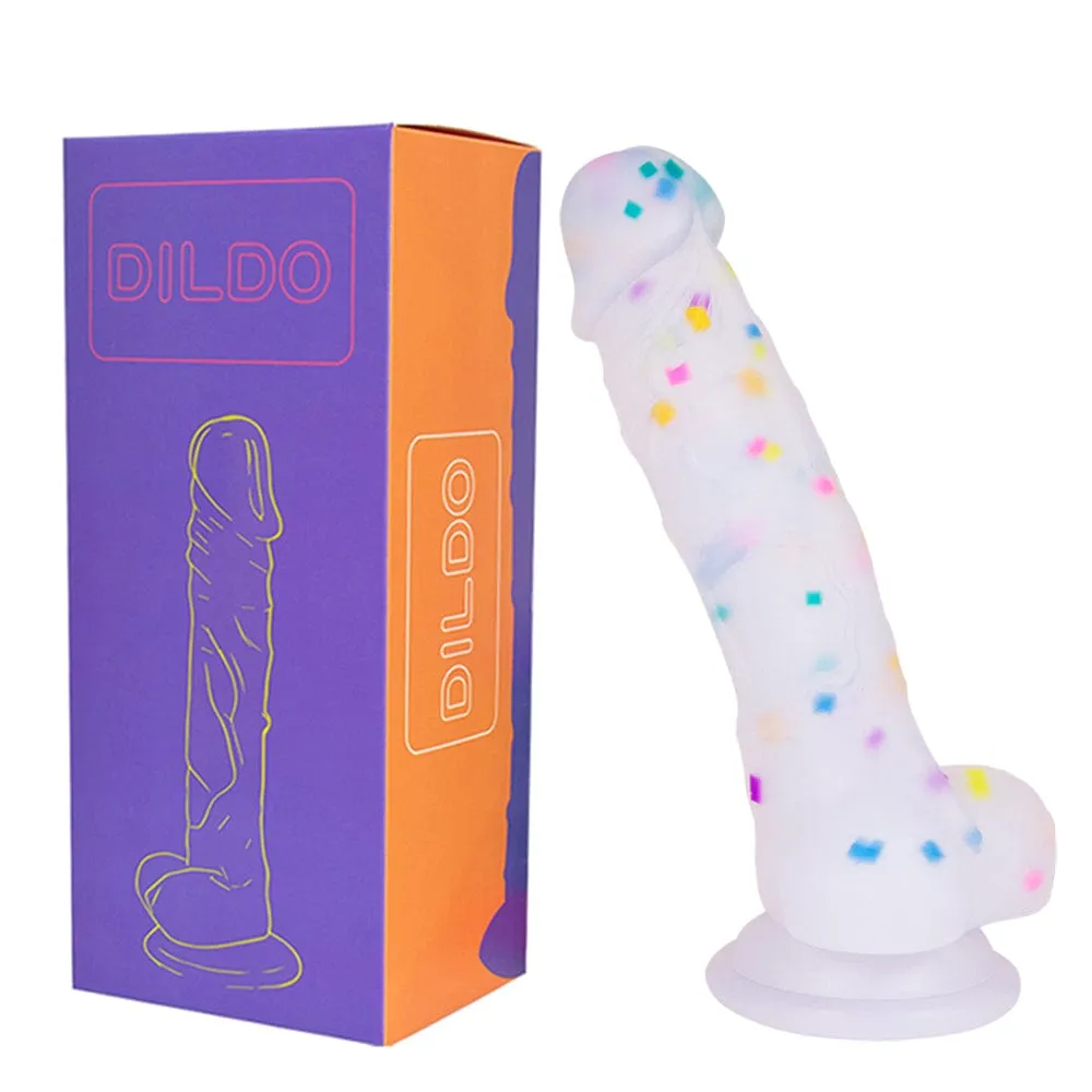 7.1in Jelly Particles Rainbow Transparent Realistic Dildo With Suction Cup