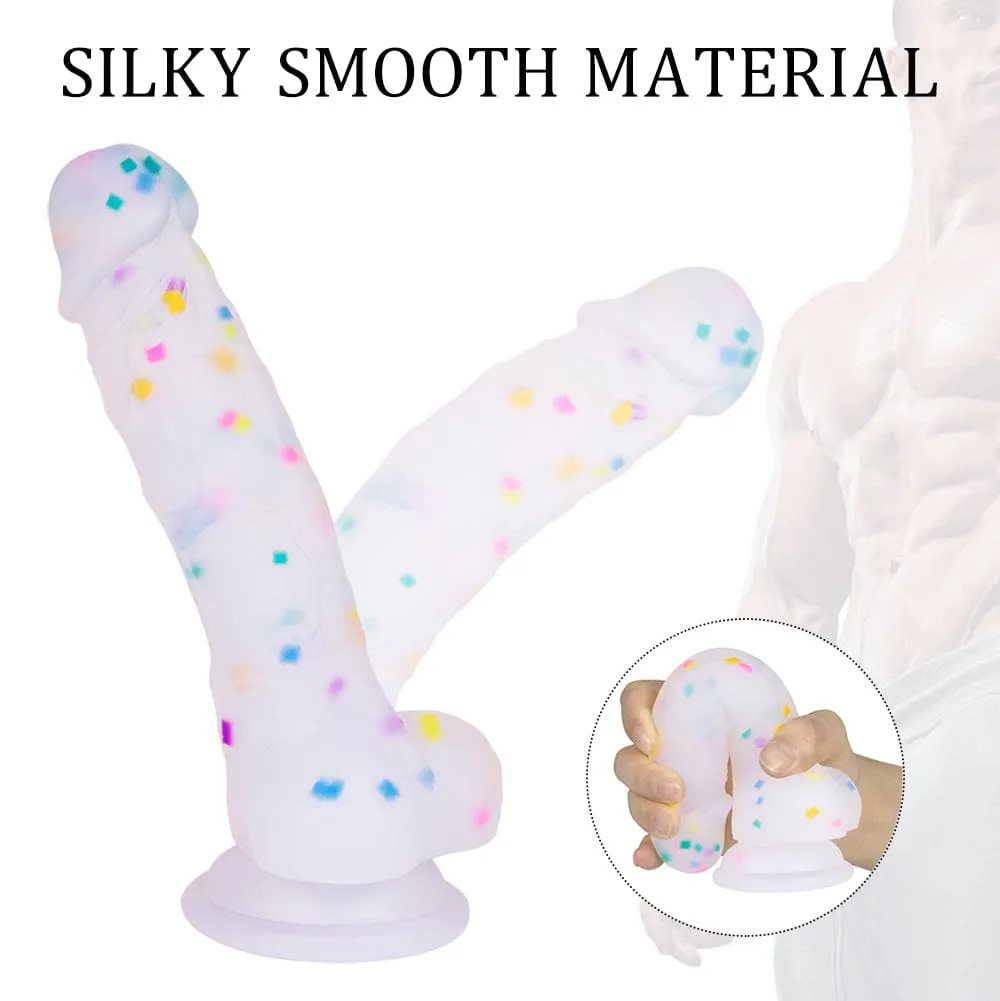 7.1in Jelly Particles Rainbow Transparent Realistic Dildo With Suction Cup