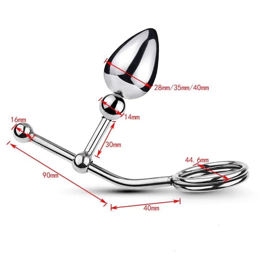 Adjustable Metal Anal Hook with Penis Ring