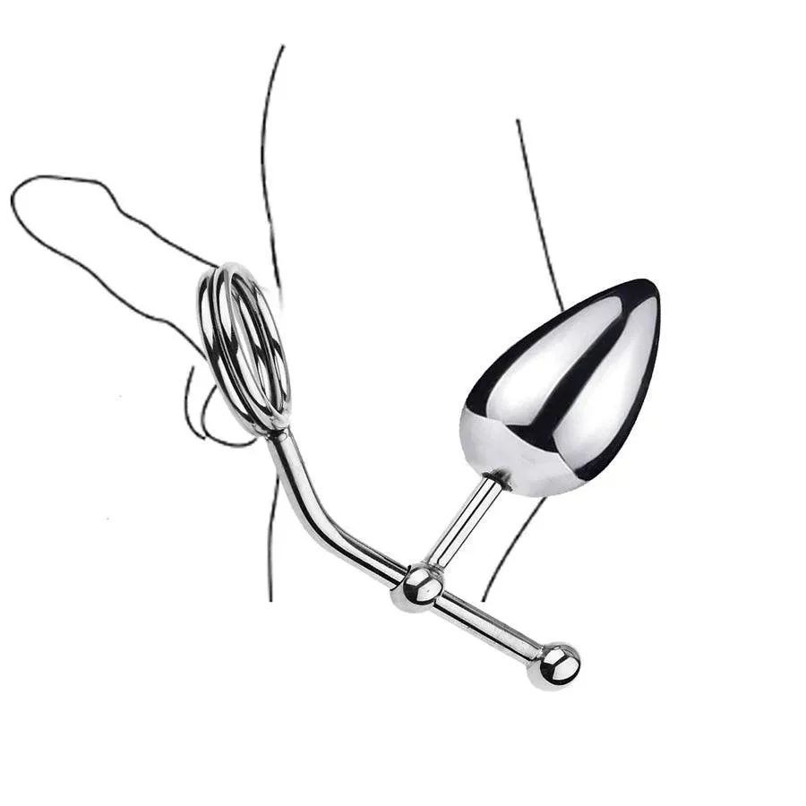 Adjustable Metal Anal Hook with Penis Ring