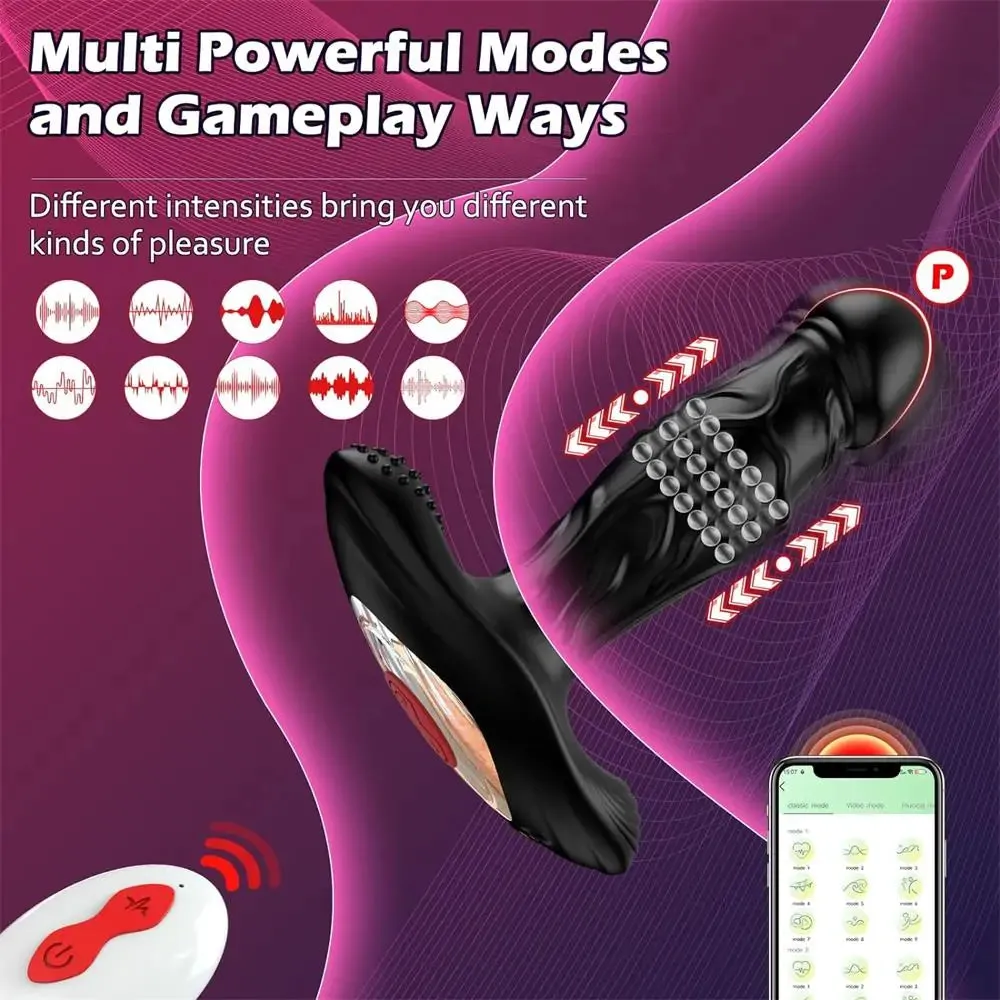 Anus Pleasure Pulsing Prostate Massager with 9 Thrusting Ring & 9 Wiggling 4.9 Inch