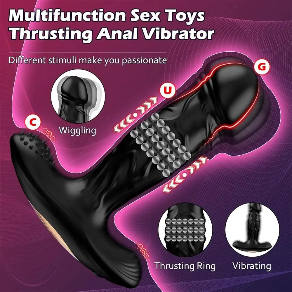 Anus Pleasure Pulsing Prostate Massager with 9 Thrusting Ring & 9 Wiggling 4.9 Inch