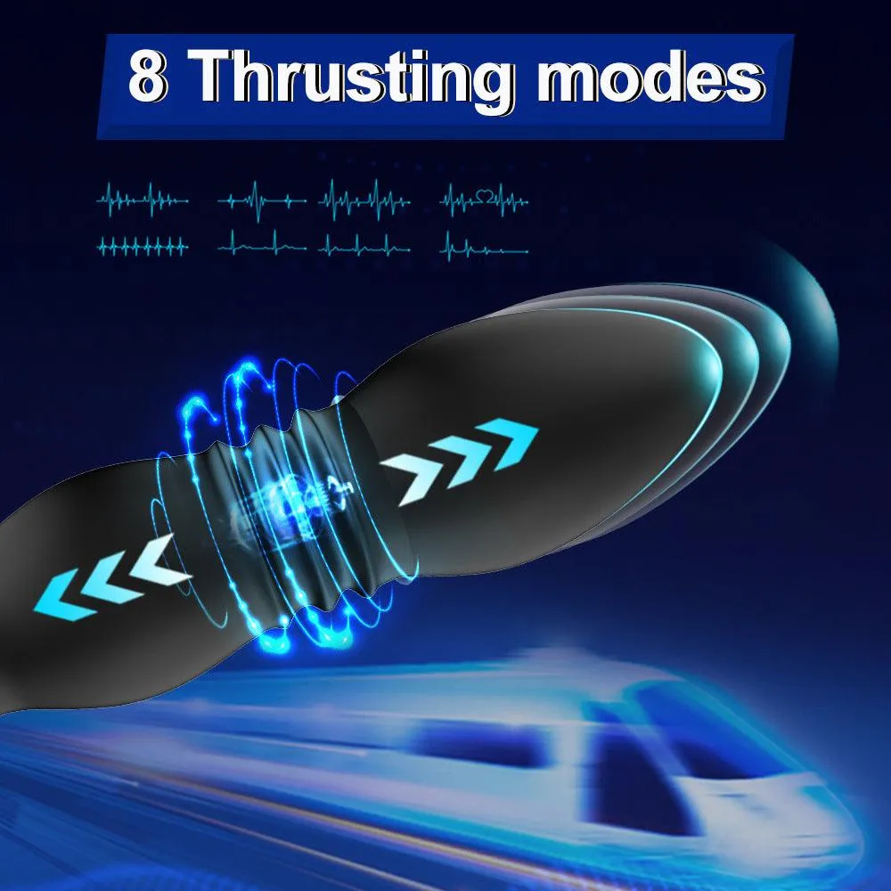 APP Control Prostate Massger 3 in 1 Multifunctional Thrusting Anal Plug with Dual Penis Ring