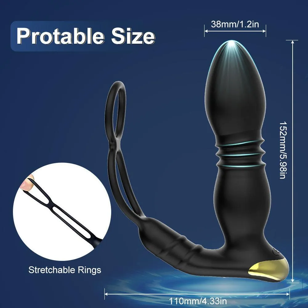 APP Control Prostate Massger 3 in 1 Multifunctional Thrusting Anal Plug with Dual Penis Ring
