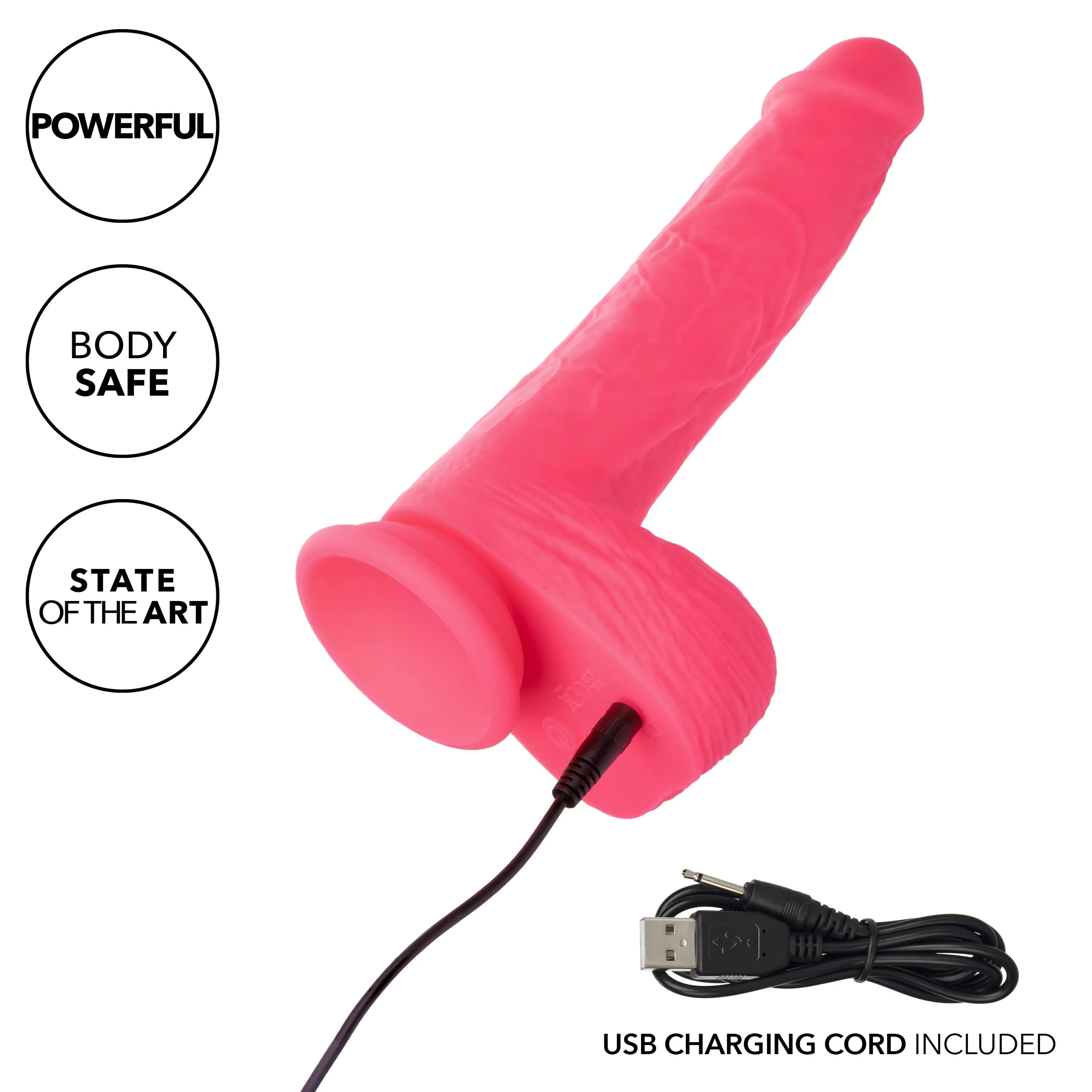 California Exotics - Rechargeable Rumbling and Thrusting Silicone Studs Realistic Dildo with Balls 9.5" (Pink)