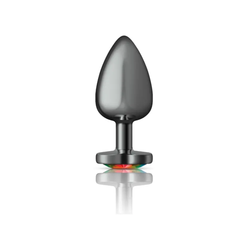 Cheeky Charms - Gunmetal Metal Butt Plug - Heart - Rainbow - Large