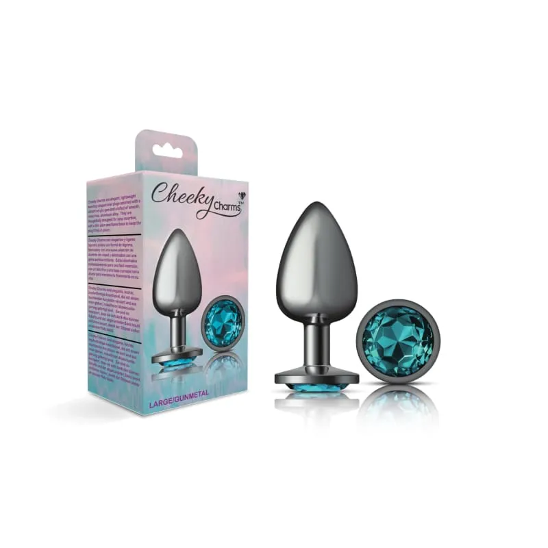 Cheeky Charms - Gunmetal Metal Butt Plug - Round - Teal - Large