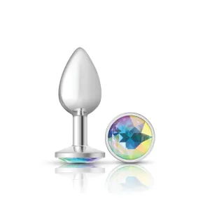 Cheeky Charms - Silver Metal Butt Plug - Round - Clear - Small