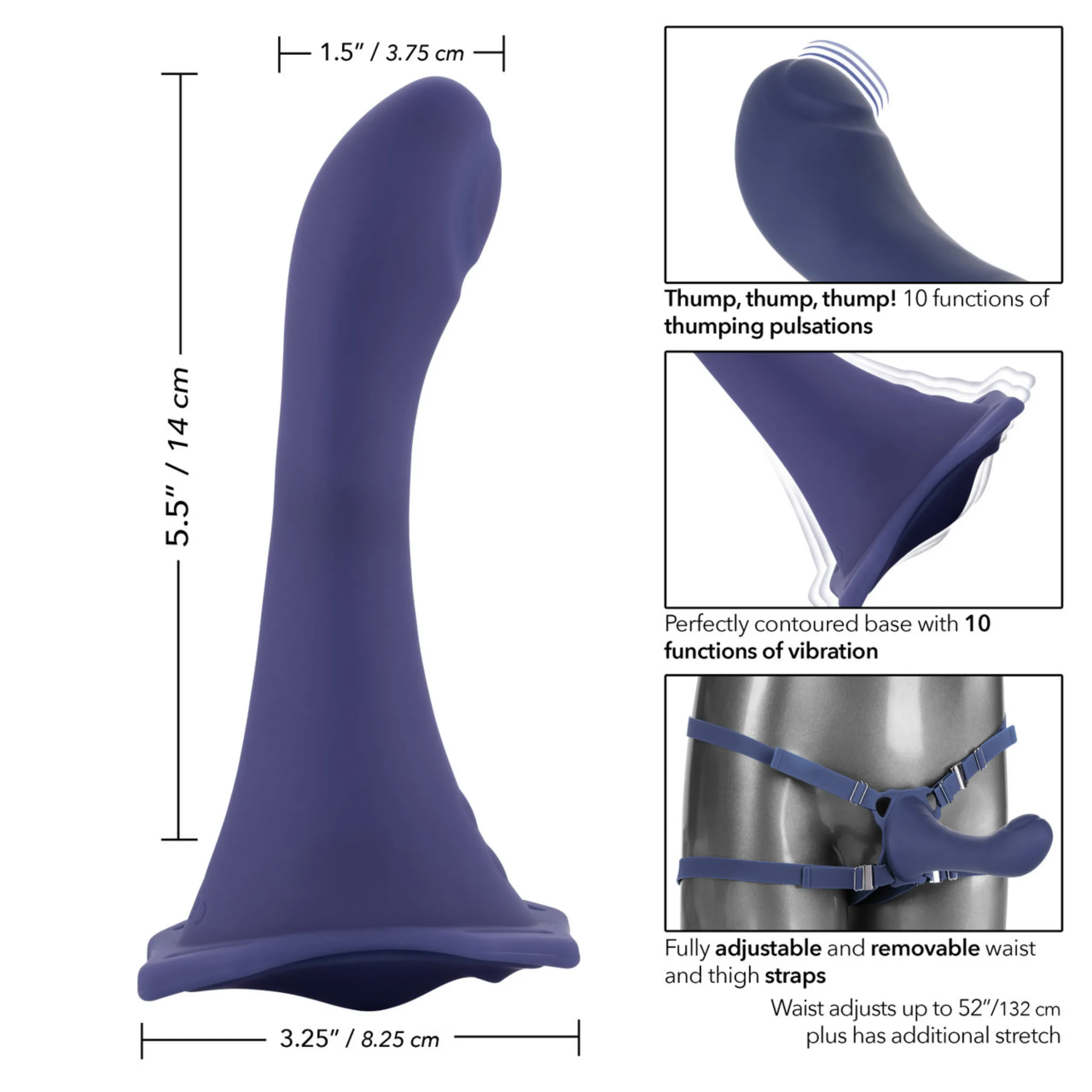 Her Royal Harness ME2 Thumper Strap-On with Silicone Rechargeable Dildo - Blue