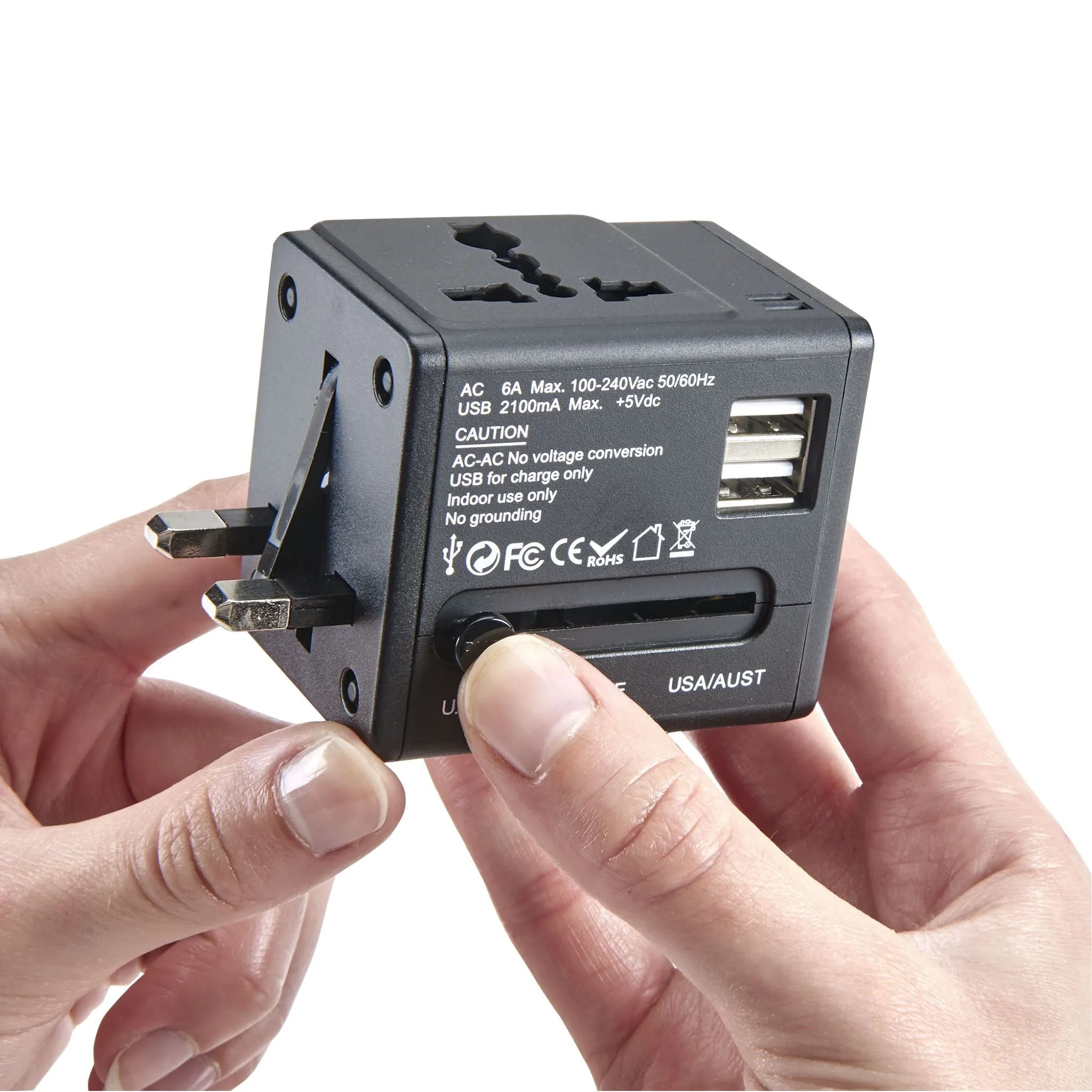 International Adapter Cube with Dual USB Chargers
