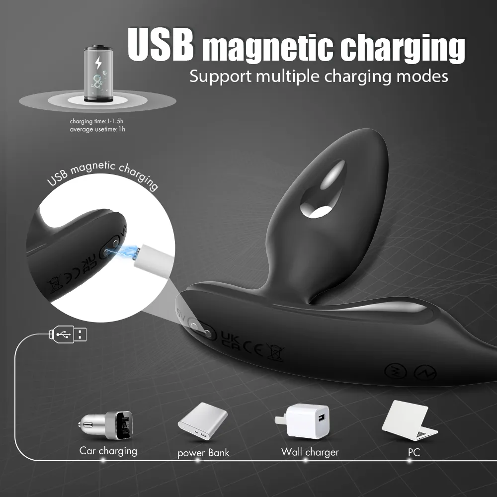 Lightning 9 Frenquencies Vibration 5 Electric Shock Modes Butt Plug With Remote Controller Anal Plug