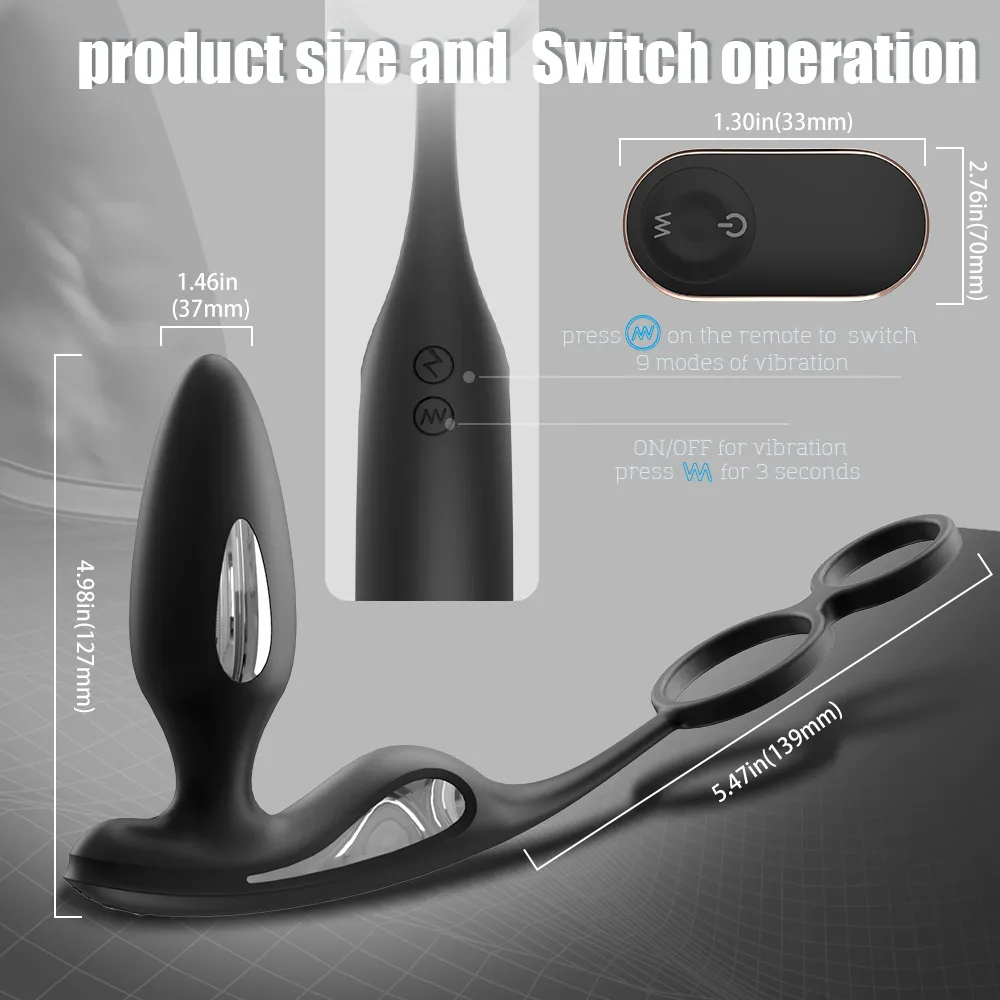 Lightning 9 Frenquencies Vibration 5 Electric Shock Modes Butt Plug With Remote Controller Anal Plug