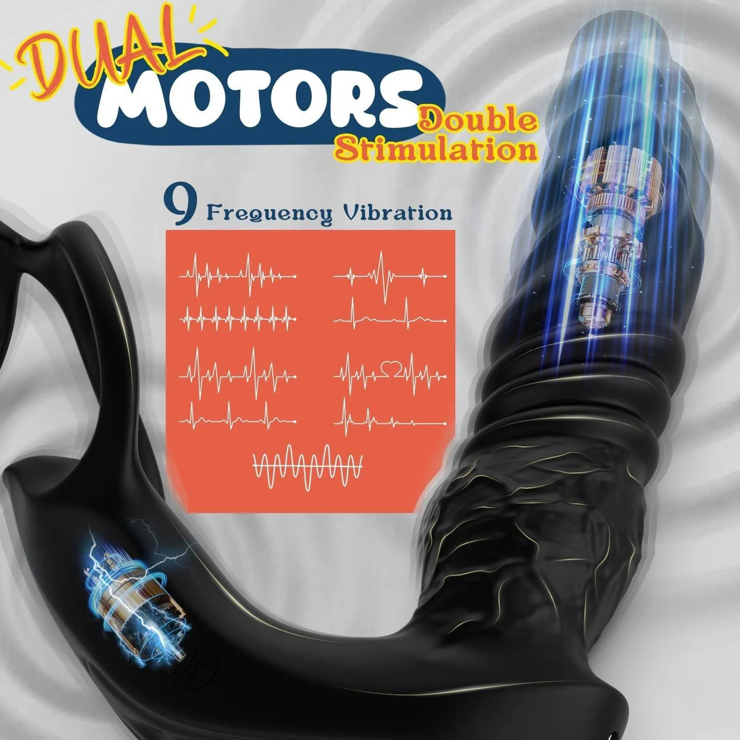 Male Anal Vibrator App Control 9 Vibrating Thrusting Dual Ring Dildo Shaped Prostate Massager