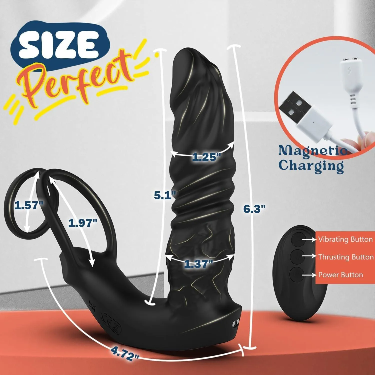 Male Anal Vibrator App Control 9 Vibrating Thrusting Dual Ring Dildo Shaped Prostate Massager