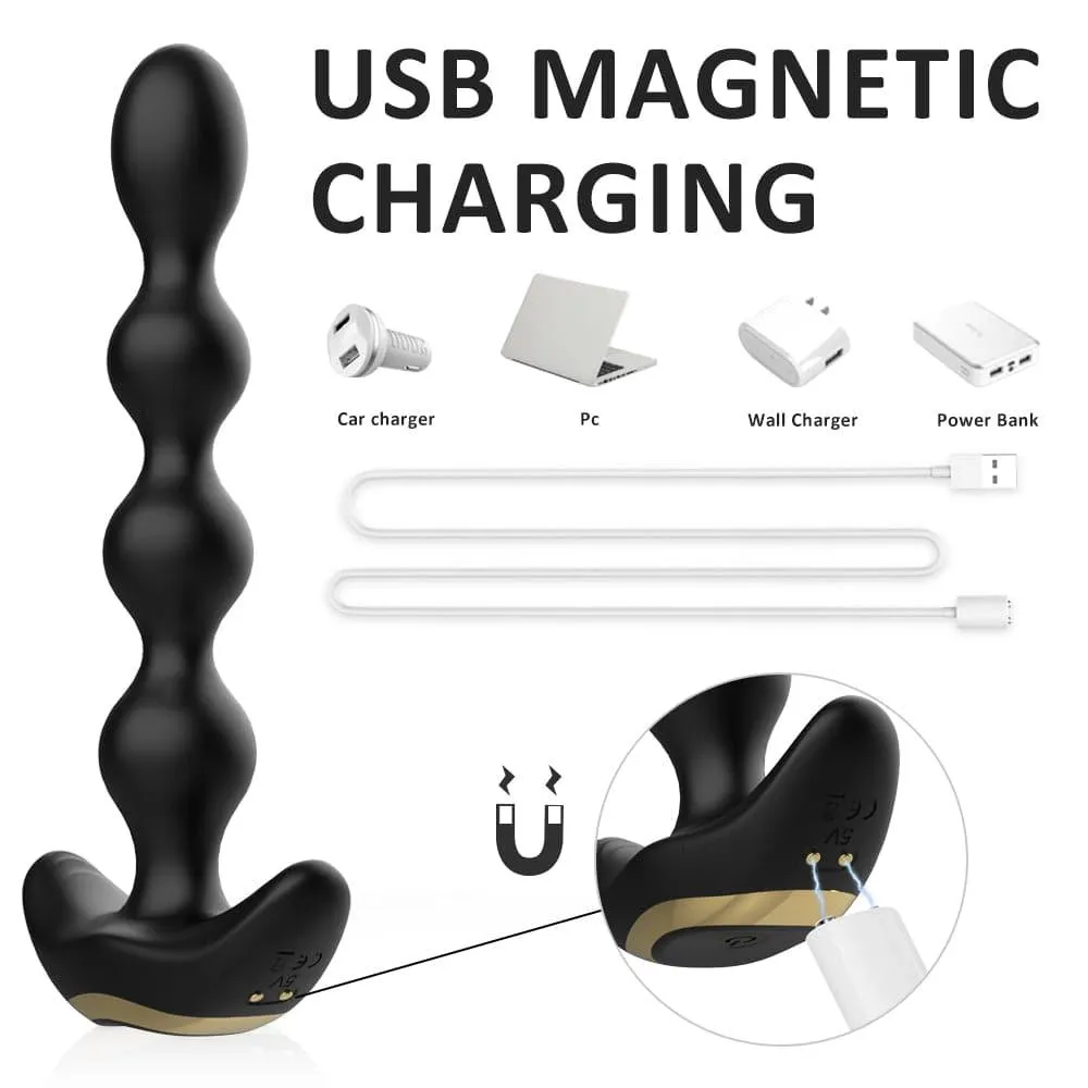 Male Wireless Remote Control Anal Plug 9 Vibration Modes  With Rotation Anal Beads Bendable Butt Plug
