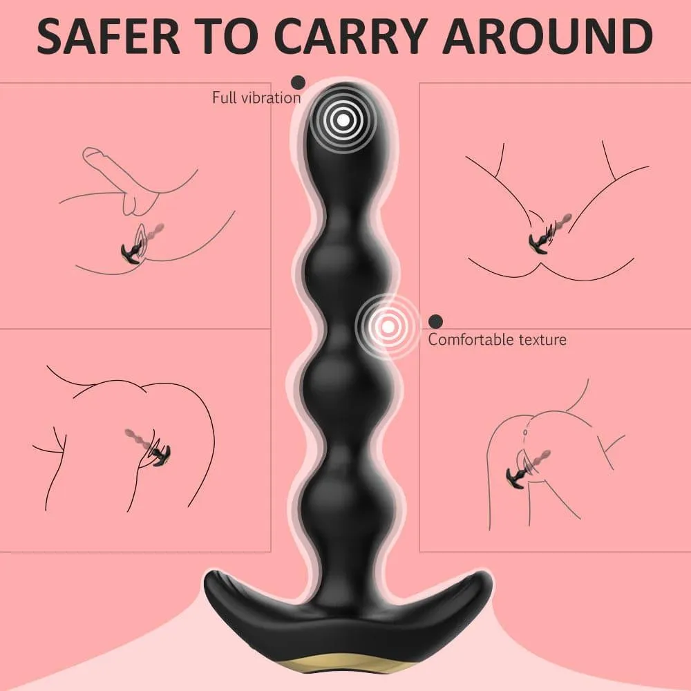 Male Wireless Remote Control Anal Plug 9 Vibration Modes  With Rotation Anal Beads Bendable Butt Plug