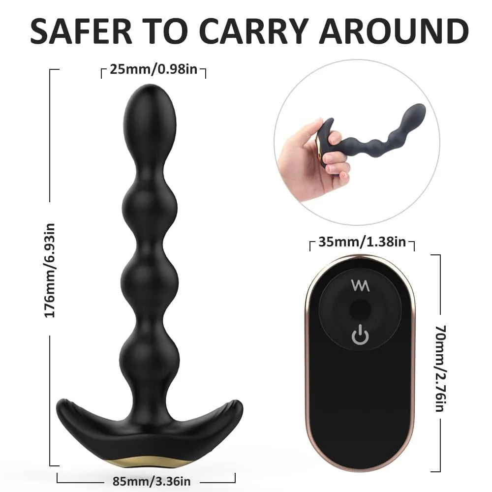Male Wireless Remote Control Anal Plug 9 Vibration Modes  With Rotation Anal Beads Bendable Butt Plug