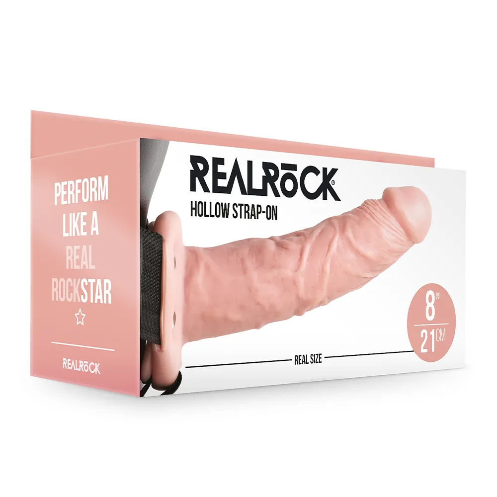 RealRock Realistic 8" Hollow Strap-On Dildo & Harness