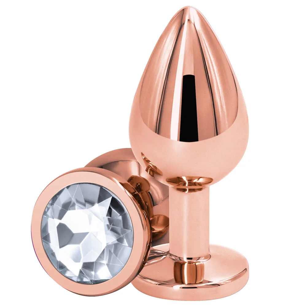 Rear Assets Rose Gold Round Gem Metal Butt Plug - Medium