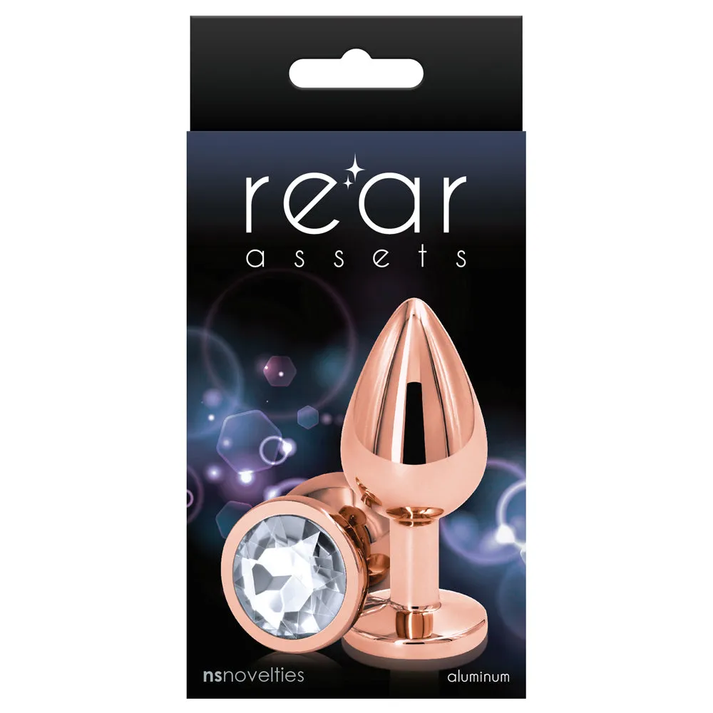 Rear Assets Rose Gold Round Gem Metal Butt Plug - Medium