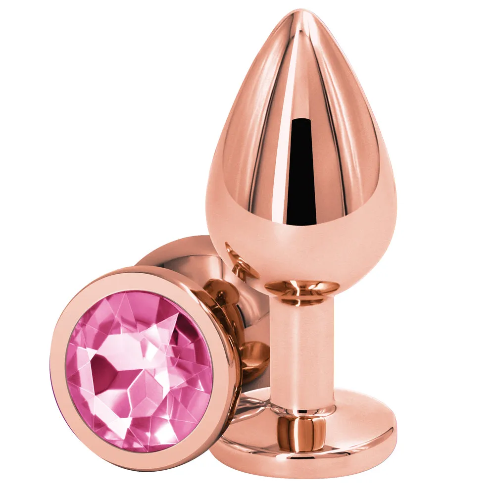 Rear Assets Rose Gold Round Gem Metal Butt Plug - Medium