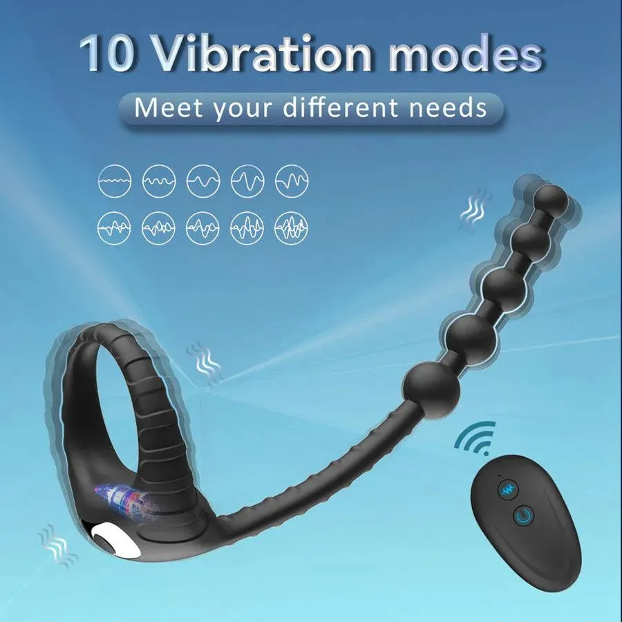 Remote Control Vibrating Cock Ring with Anal Beads