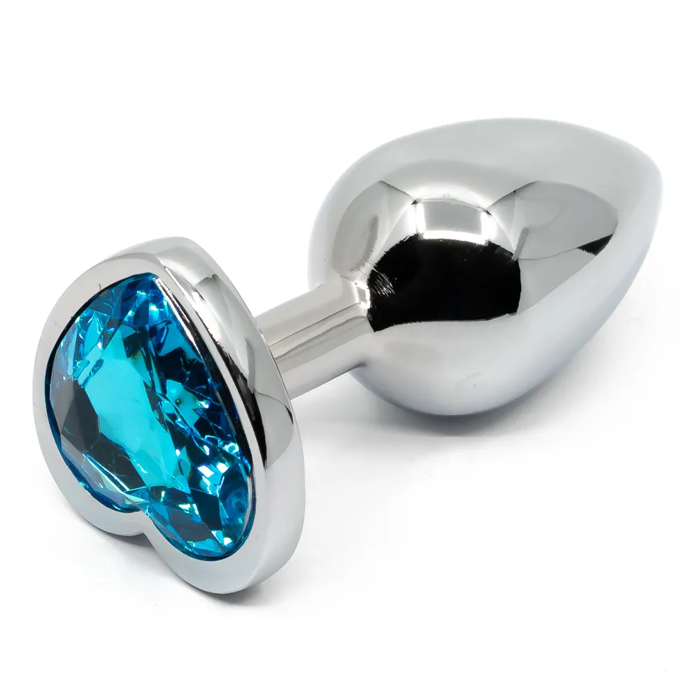 Seamless Metal Butt Plug With Heart Gem - Small