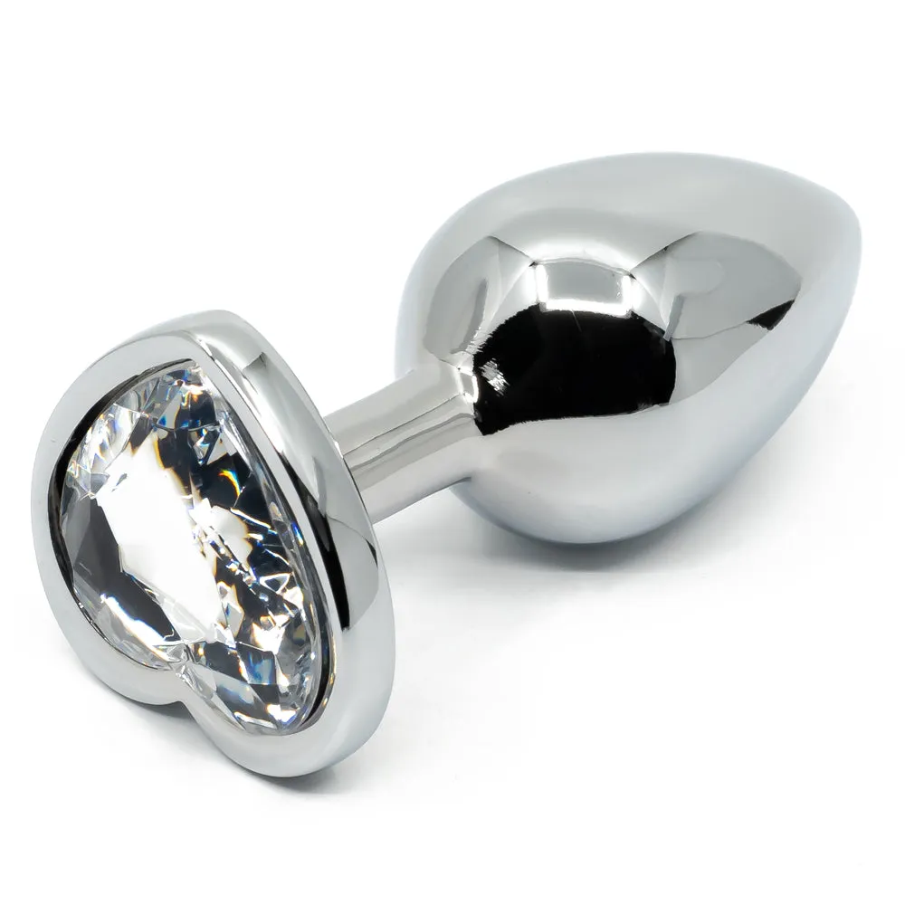 Seamless Metal Butt Plug With Heart Gem - Small