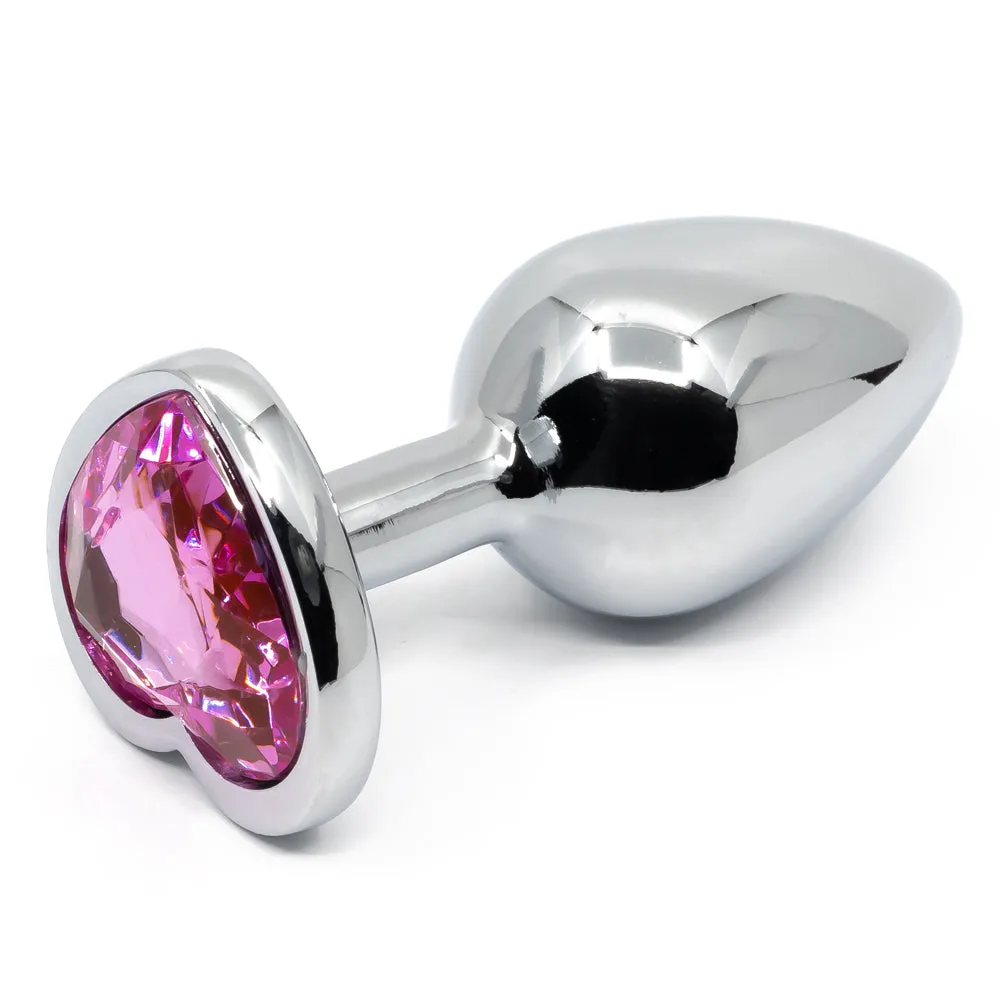 Seamless Metal Butt Plug With Heart Gem - Small