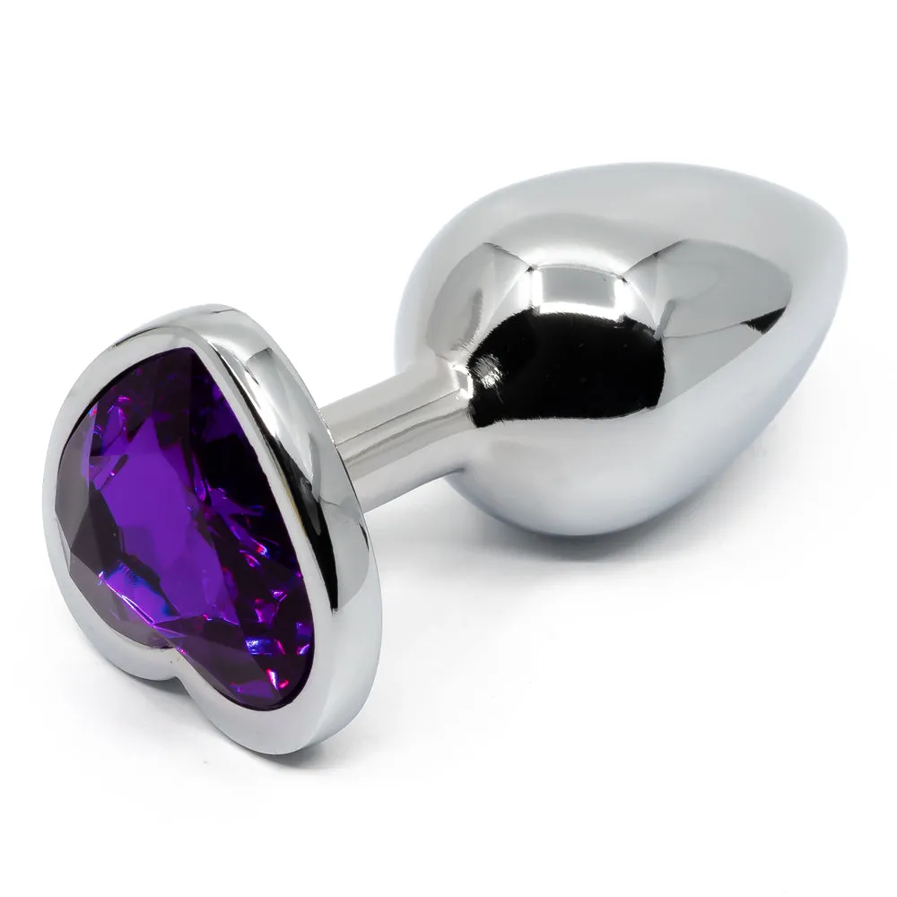 Seamless Metal Butt Plug With Heart Gem - Small