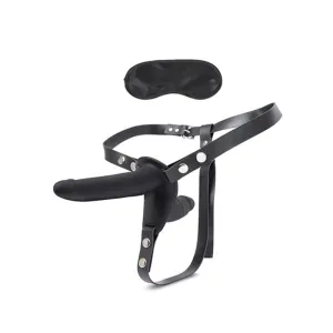 Silicone Strap on Harness Dildo With Internal  Penetration - Black