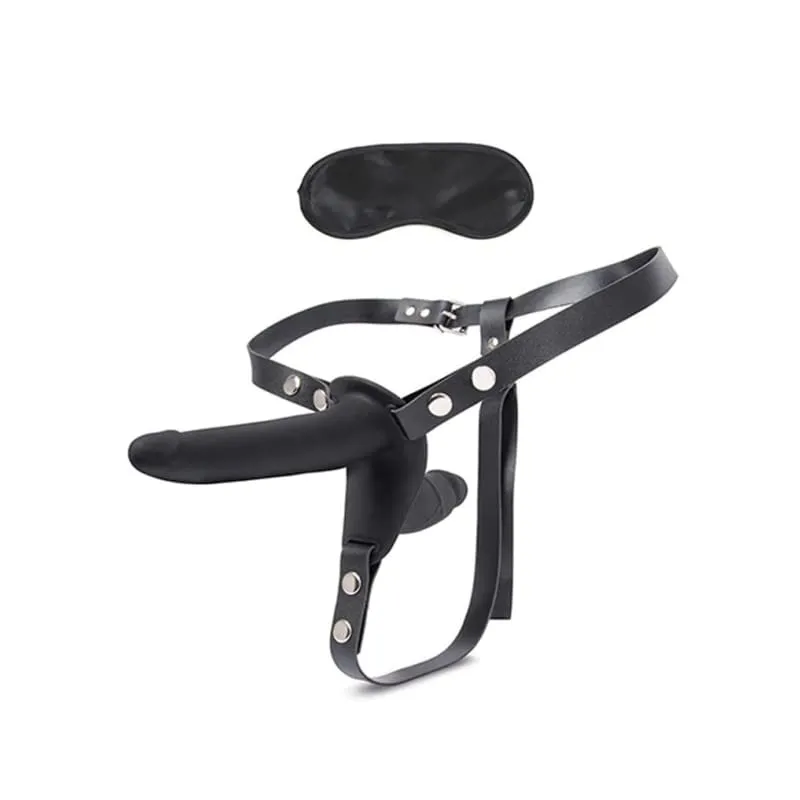 Silicone Strap on Harness Dildo With Internal  Penetration - Black