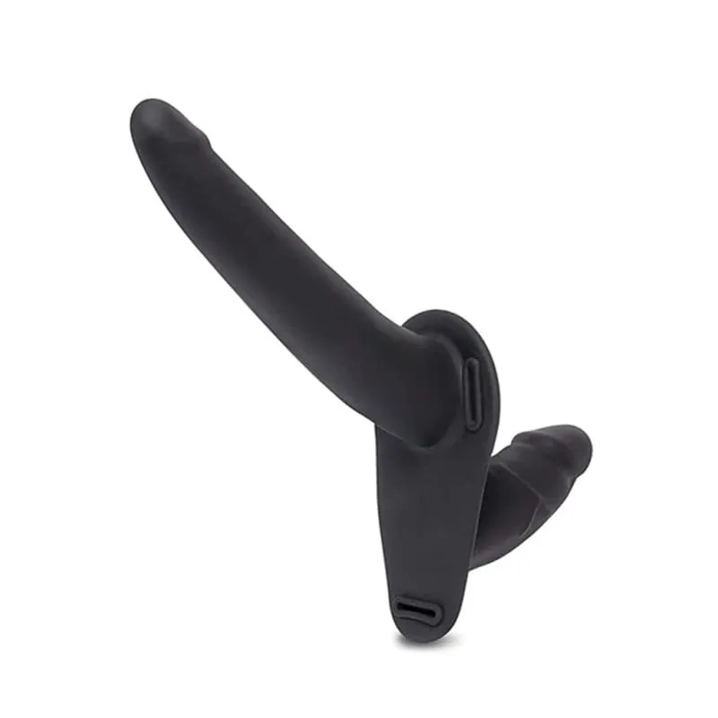 Silicone Strap on Harness Dildo With Internal  Penetration - Black
