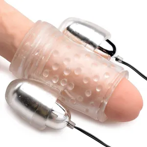 Stretchy Dual Vibrating Penis Sheath - Powerful Twin Bullets!
