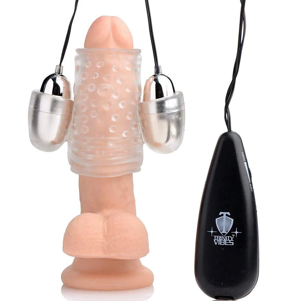 Stretchy Dual Vibrating Penis Sheath - Powerful Twin Bullets!