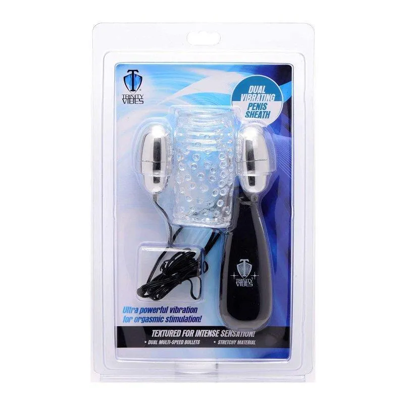 Stretchy Dual Vibrating Penis Sheath - Powerful Twin Bullets!