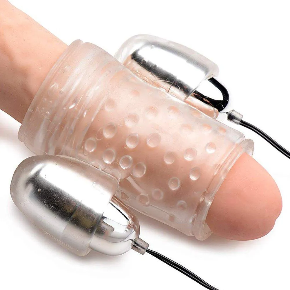 Stretchy Dual Vibrating Penis Sheath - Powerful Twin Bullets!